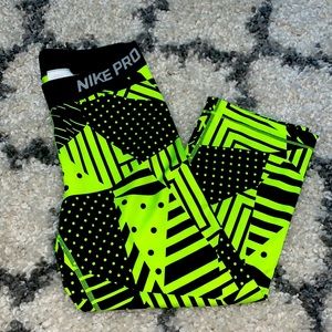 Nike Pro Neon Yellow & Black cropped capri pants